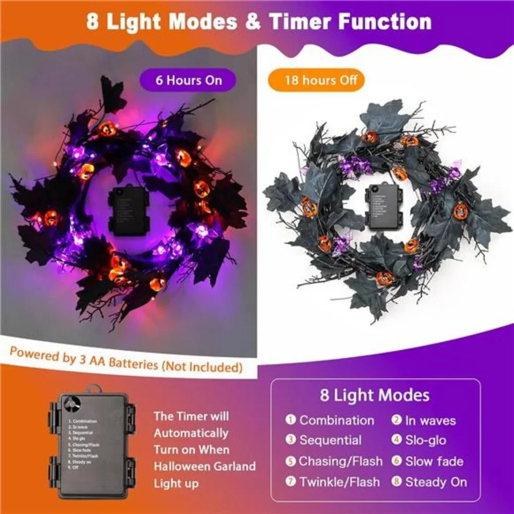 6FT 54 LED Halloween Willow Vine Twig Decor Black Halloween Garland